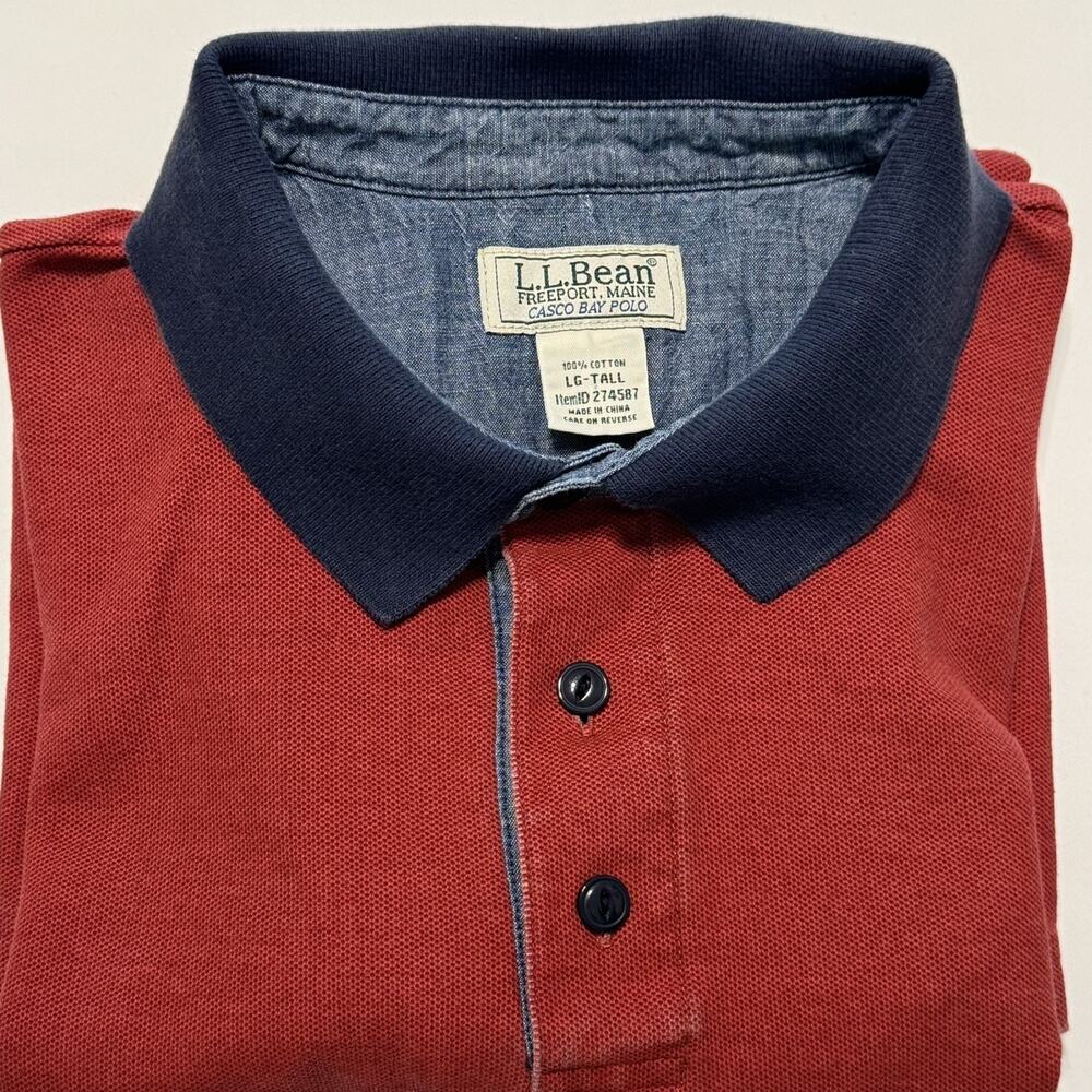 L.L. Bean Polo Shirt Mens Large Red Casco Bay Short Sleeve Cotton Knit